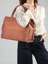 Handtas Logo Shopper Katoen Pinko Bruin logo shopper 6673A3A4-vue-porte