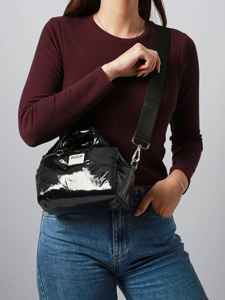 Cross Body Tas Glossy Gerecycleerd Polyester Wouf Zwart glossy BB250023 ander zicht 1