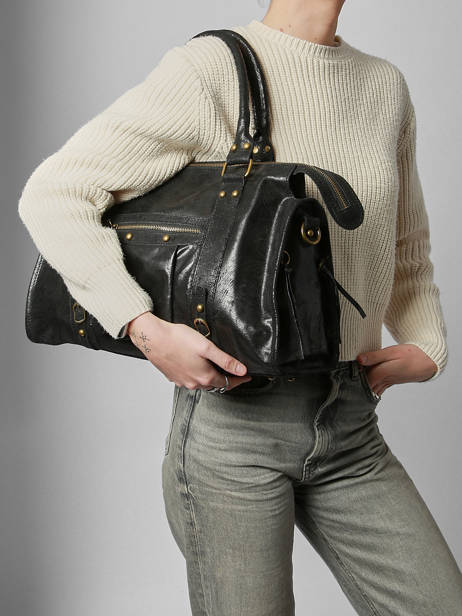 Schoudertas A4 Formaat Spazzolato Leder Milano Zwart spazzolato SP24095 ander zicht 1