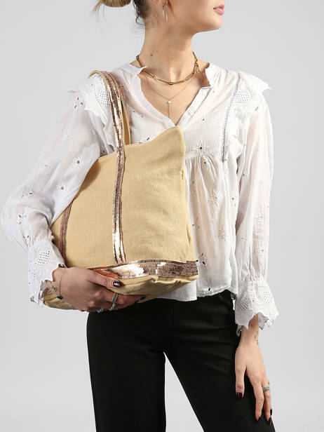 Handtas Met Rits M Le Cabas Linnen Pailletten Vanessa bruno Geel cabas lin 31V40378 ander zicht 1